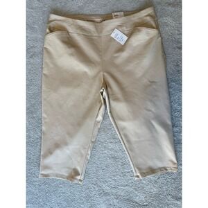 NWT Croft & Barrow The‎ Effortless Stretch Capri Pants Womens 22W Beige Pull On